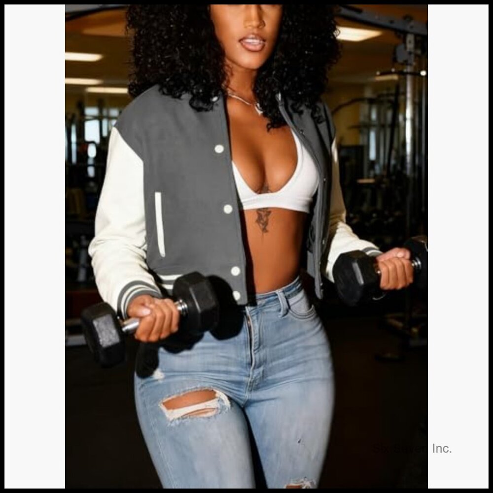 Polyester Blend Distressed Denim Jacket Puff Slee… - image 3